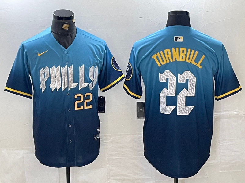 Personalized Men’s Philadelphia Phillies #22 Spencer Turnbull Blue 2024 City Connect Limited Stitched Jersey