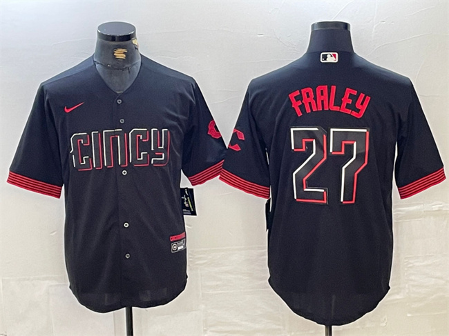 Personalized Men’s Cincinnati Reds #27 Jake Fraley Black 2023 City Connect Cool Base Stitched Baseball Jersey