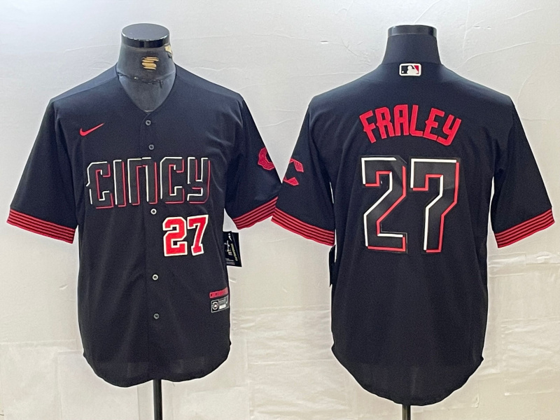 Personalized Men’s Cincinnati Reds #27 Jake Fraley Black 2023 City Connect Cool Base Stitched Baseball Jersey