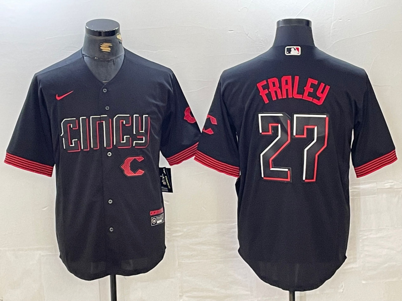 Personalized Men’s Cincinnati Reds #27 Jake Fraley Black 2023 City Connect Cool Base Stitched Baseball Jersey