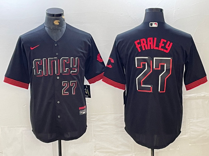 Personalized Men’s Cincinnati Reds #27 Jake Fraley Black 2023 City Connect Cool Base Stitched Baseball Jersey