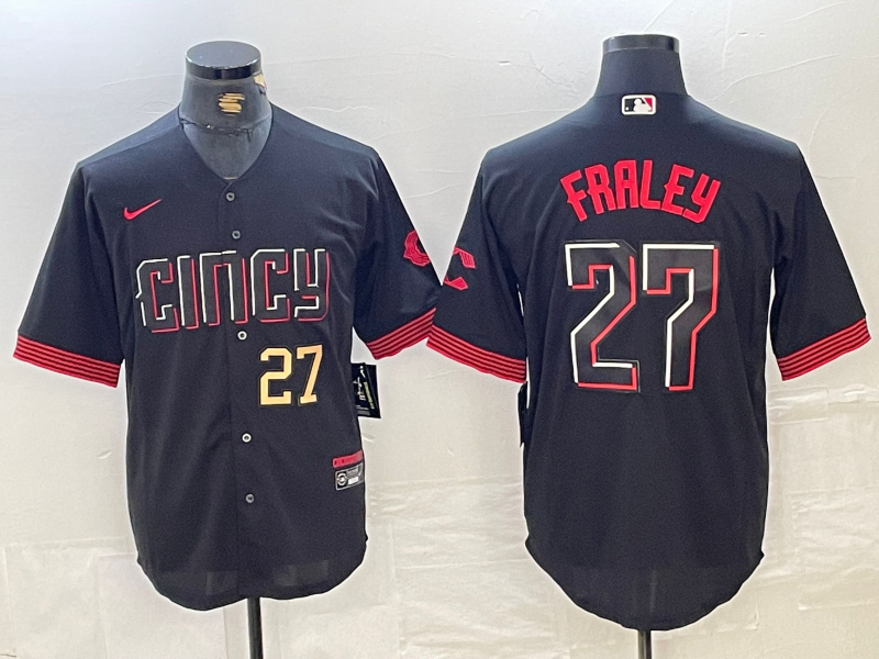 Personalized Men’s Cincinnati Reds #27 Jake Fraley Black 2023 City Connect Cool Base Stitched Baseball Jersey
