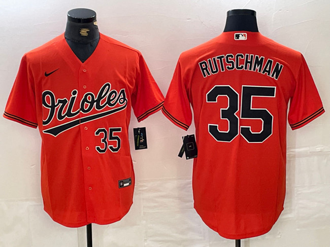 Personalized Men’s Baltimore Orioles #35 Adley Rutschman Orange With Patch Cool Base Stitched Baseball Jersey