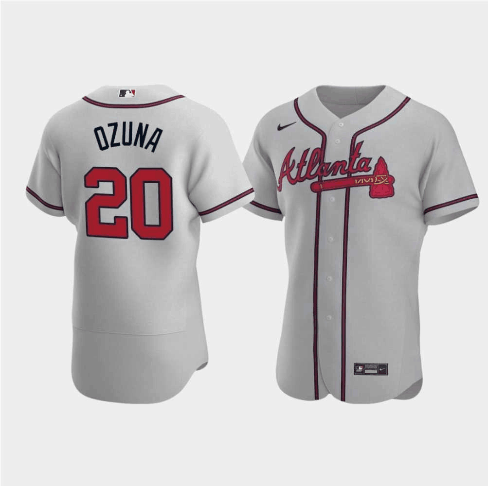 Personalized Men’s Atlanta Braves #20 Marcell Ozuna Grey Flex Base Stitched Jersey