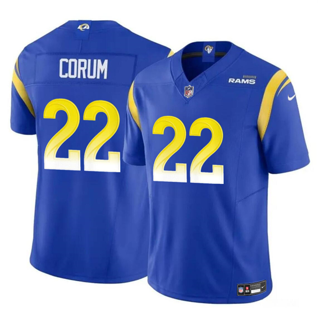 Personalized Youth Los Angeles Rams #22 Blake Corum Blue 2024 Draft F.U.S.E Untouchable Stitched Football Jersey