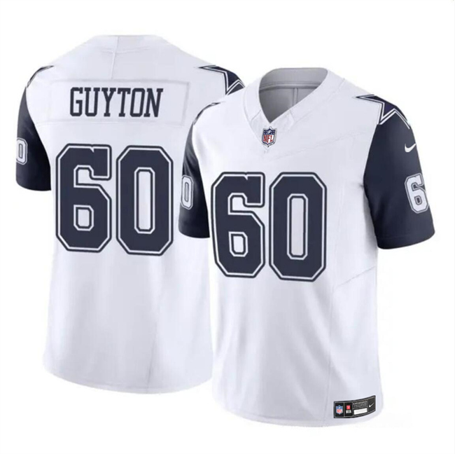 Personalized Youth Dallas Cowboys #60 Tyler Guyton White 2024 Draft F.U.S.E Color Rush Limited Stitched Football Jersey