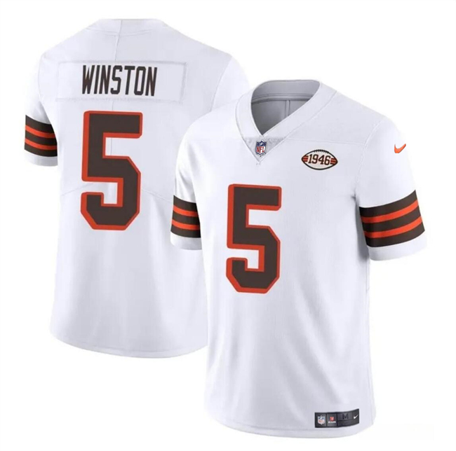 Personalized Youth Cleveland Browns #5 Jameis Winston White 1946 Collection Limited Stitched Football Jersey