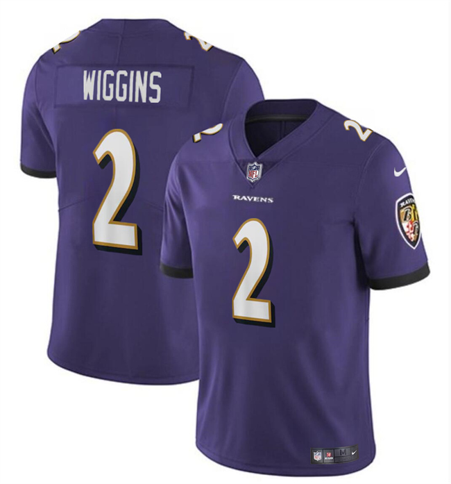 Personalized Youth Baltimore Ravens #2 Nate Wiggins Purple 2024 Draft Limited Football Jersey