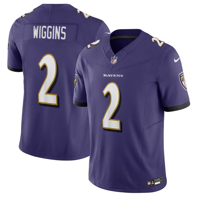 Personalized Youth Baltimore Ravens #2 Nate Wiggins Purple 2024 Draft F.U.S.E Limited Football Jersey