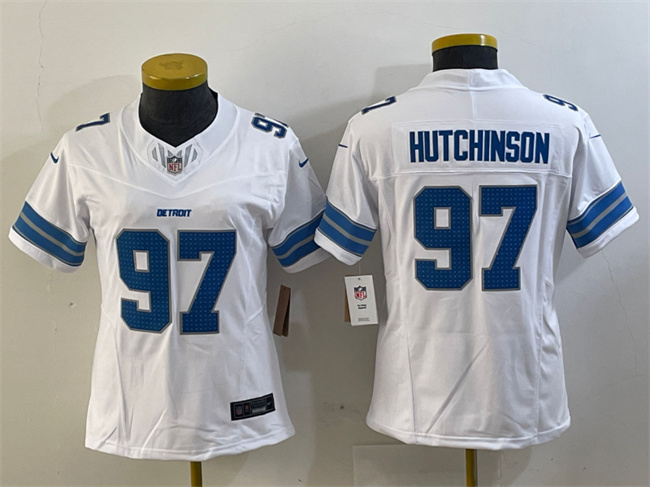 Personalized Women’s Detroit Lions #97 Aidan Hutchinson White 2024 F.U.S.E. Limited Stitched Jersey(Run Smaller)