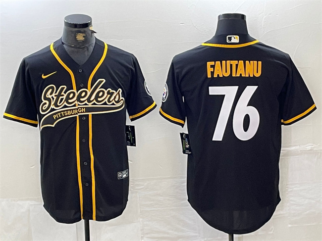 Personalized Men’s Pittsburgh Steelers #76 Troy Fautanu Black With Patch Cool Base Stitched Baseball Jersey