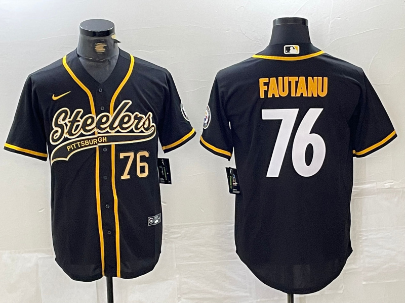 Personalized Men’s Pittsburgh Steelers #76 Troy Fautanu Black With Patch Cool Base Stitched Baseball Jersey