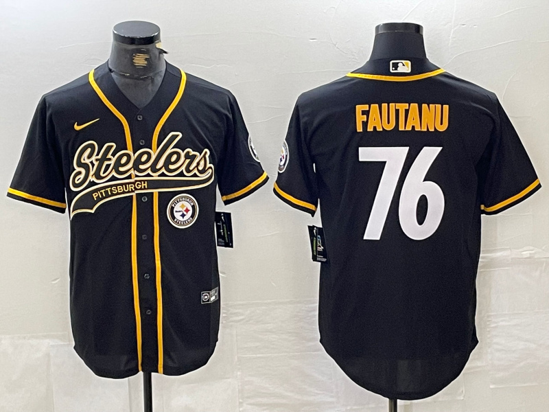 Personalized Men’s Pittsburgh Steelers #76 Troy Fautanu Black With Patch Cool Base Stitched Baseball Jersey