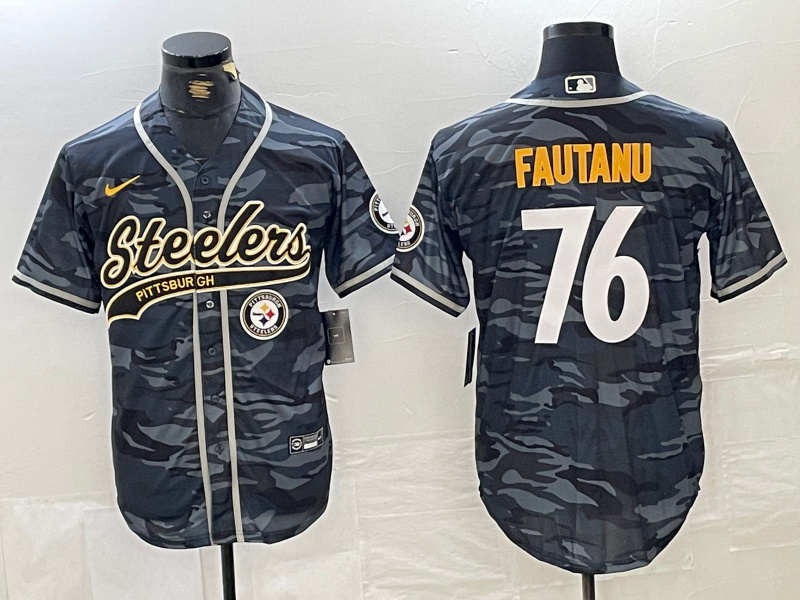 Personalized Men’s Pittsburgh Steelers #76 Troy Fautanu Black With Patch Cool Base Stitched Baseball Jersey