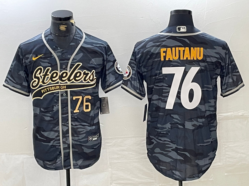 Personalized Men’s Pittsburgh Steelers #76 Troy Fautanu Black With Patch Cool Base Stitched Baseball Jersey
