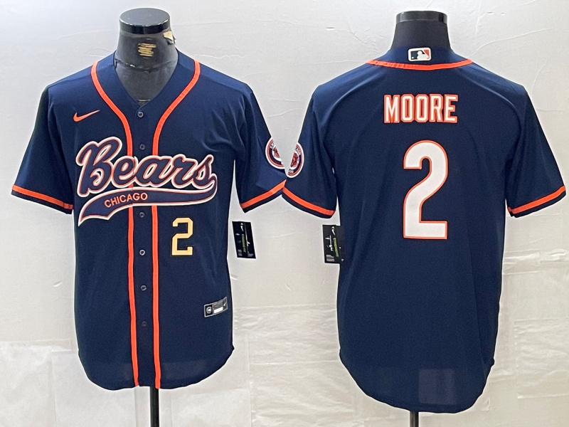 Personalized Men’s Chicago Bears #2 DJ Moore Navy With Patch Cool Base Stitched Baseball Jersey