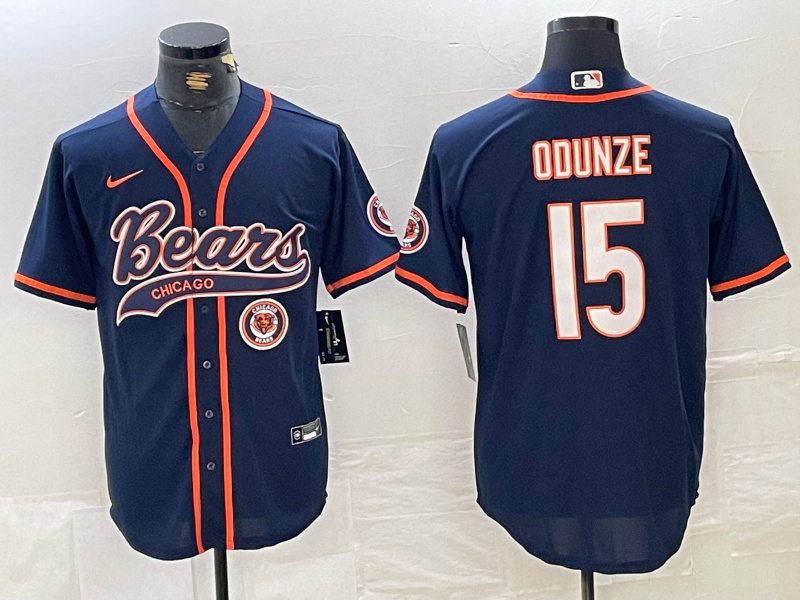 Personalized Men’s Chicago Bears #15 Rome Odunze Navy With Patch Cool Base Stitched Baseball Jersey