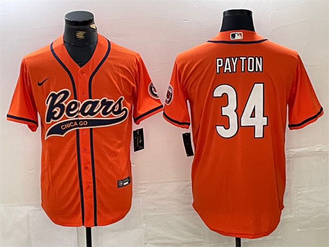 Personalized Men’s Chicago Bears #34 Walter Payton Orange With Patch Cool Base Stitched Baseball Jersey