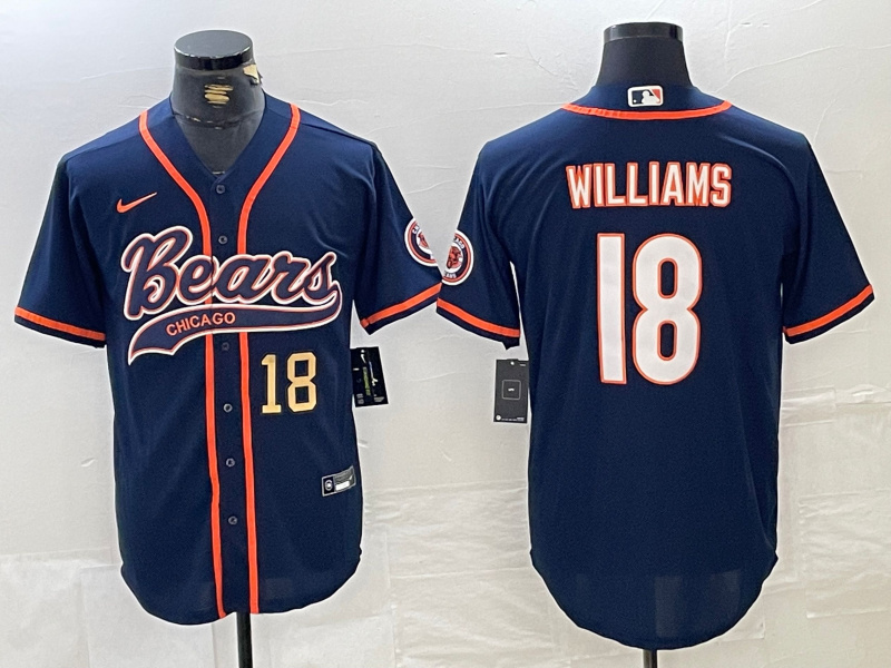 Personalized Men’s Chicago Bears #18 Caleb Williams Navy With Patch Cool Base Stitched Baseball Jersey