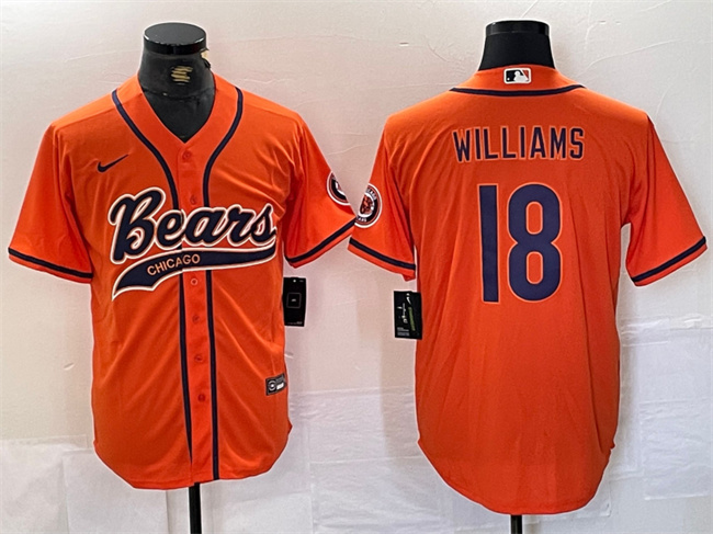 Personalized Men’s Chicago Bears #18 Caleb Williams Orange With Patch Cool Base Stitched Baseball Jersey