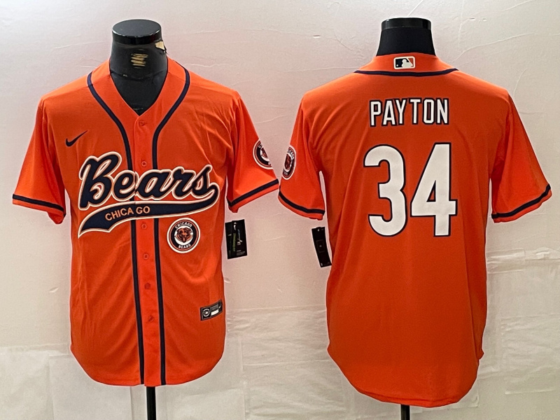 Personalized Men’s Chicago Bears #34 Walter Payton Orange With Patch Cool Base Stitched Baseball Jersey