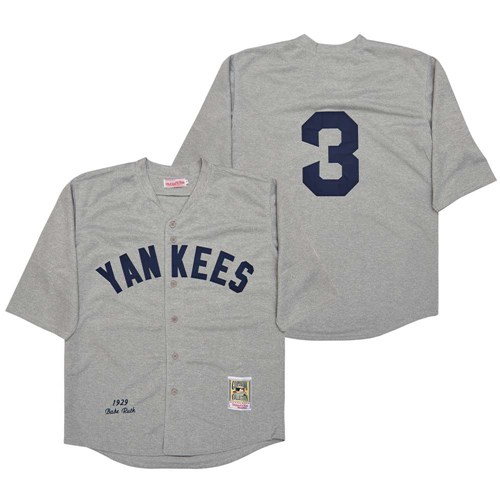 Personalized Men’s New York Yankees #3 Babe Ruth Grey Throwback Stitched Baseball Jersey