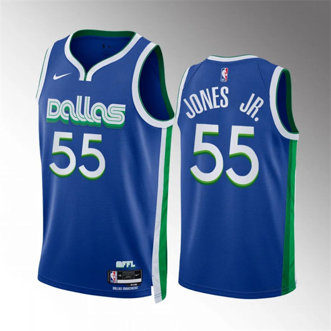 Personalized Men’s Dallas Mavericks #55 Derrick Jones Jr Blue City Edition Stitched Basketball Jersey