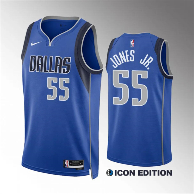 Personalized Men’s Dallas Mavericks #55 Derrick Jones Jr Blue Icon Edition Stitched Basketball Jersey
