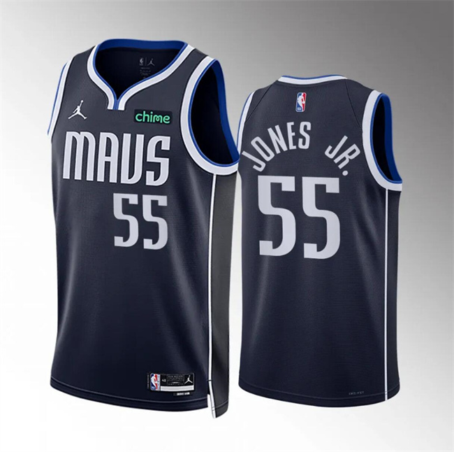 Personalized Men’s Dallas Mavericks #55 Derrick Jones Jr Navy Statement Edition Stitched Basketball Jersey