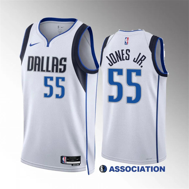Personalized Men’s Dallas Mavericks #55 Derrick Jones Jr White Association Edition Stitched Basketball Jersey