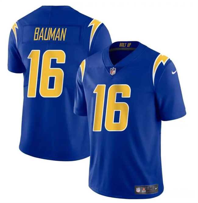 Personalized Men’s Los Angeles Chargers #16 Casey Bauman Royal 2024 Limited Stitched Football Jersey