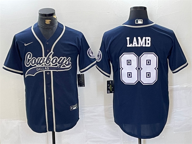 Personalized Men’s Dallas Cowboys #88 CeeDee Lamb Navy Cool Base Stitched Baseball Jersey