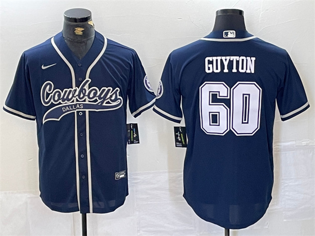 Personalized Men’s Dallas Cowboys #60 Tyler Guyton Navy Cool Base Stitched Baseball Jersey