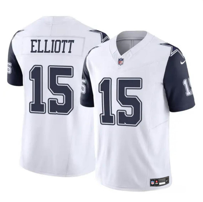 Personalized Men’s Dallas Cowboys #15 Ezekiel Elliott White 2023 F.U.S.E Color Rush Limited Stitched Football Jersey