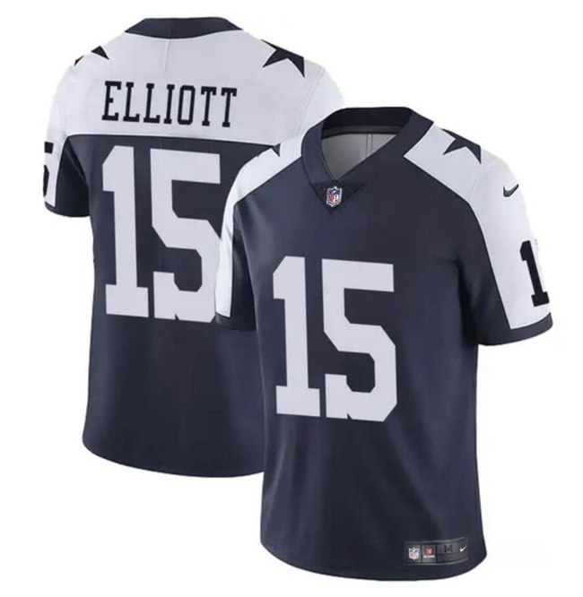 Personalized Men’s Dallas Cowboys #15 Ezekiel Elliott Navy White Untouchable Thanksgiving Limited Stitched Football Jersey