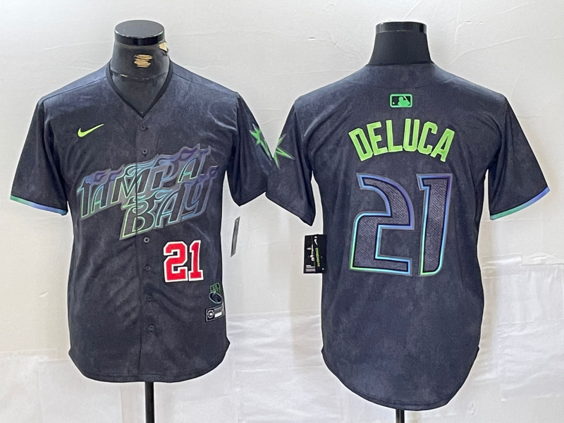 Personalized Men’s Tampa Bay Rays #21 Jonny DeLuca Charcoal 2024 City Connect Limited Stitched jerseys
