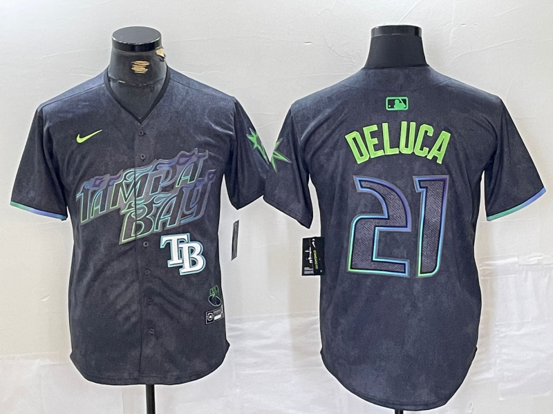 Personalized Men’s Tampa Bay Rays #21 Jonny DeLuca Charcoal 2024 City Connect Limited Stitched Jerseys