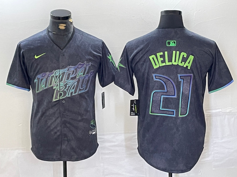 Personalized Men’s Tampa Bay Rays #21 Jonny DeLuca Charcoal 2024 City Connect Limited Stitched Jerseys