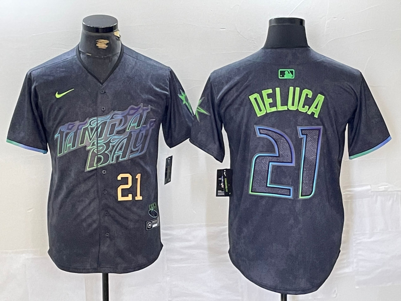Personalized Men’s Tampa Bay Rays #21 Jonny DeLuca Charcoal 2024 City Connect Limited Stitched Jerseys