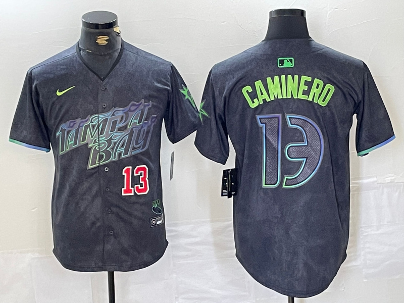 Personalized Men’s Tampa Bay Rays #13 Junior Caminero Charcoal 2024 City Connect Limited Stitched jerseys