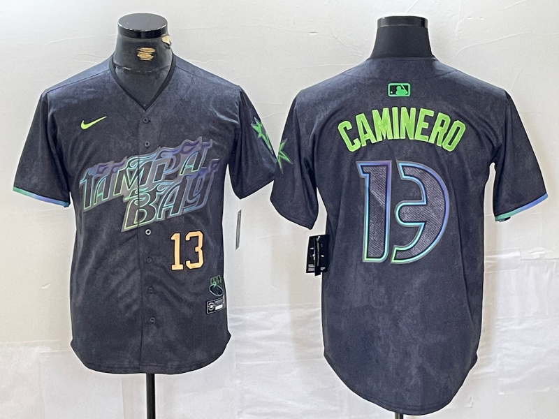 Personalized Men’s Tampa Bay Rays #13 Junior Caminero Charcoal 2024 City Connect Limited Stitched Jerseys
