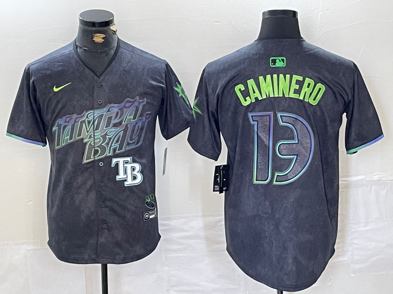 Personalized Men’s Tampa Bay Rays #13 Junior Caminero Charcoal 2024 City Connect Limited Stitched Jerseys