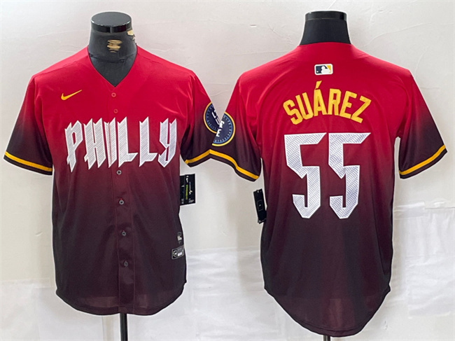 Personalized Men’s Philadelphia Phillies #55 Ranger Suárez Red 2024 City Connect Limited Stitched Jersey