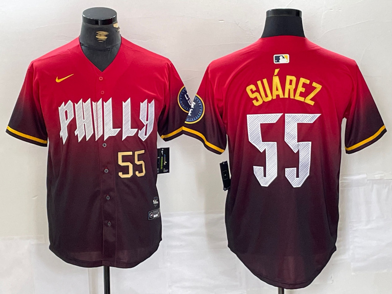 Personalized Men’s Philadelphia Phillies #55 Ranger Suárez Red 2024 City Connect Limited Stitched Jerseys