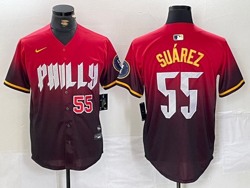 Personalized Men’s Philadelphia Phillies #55 Ranger Suárez Red 2024 City Connect Limited Stitched Jerseys