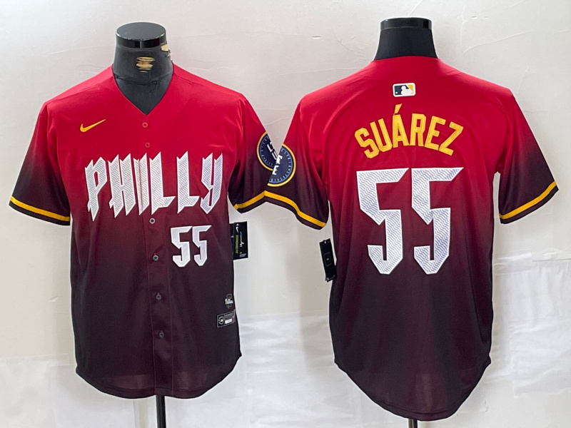 Personalized Men’s Philadelphia Phillies #55 Ranger Suárez Red 2024 City Connect Limited Stitched Jerseys