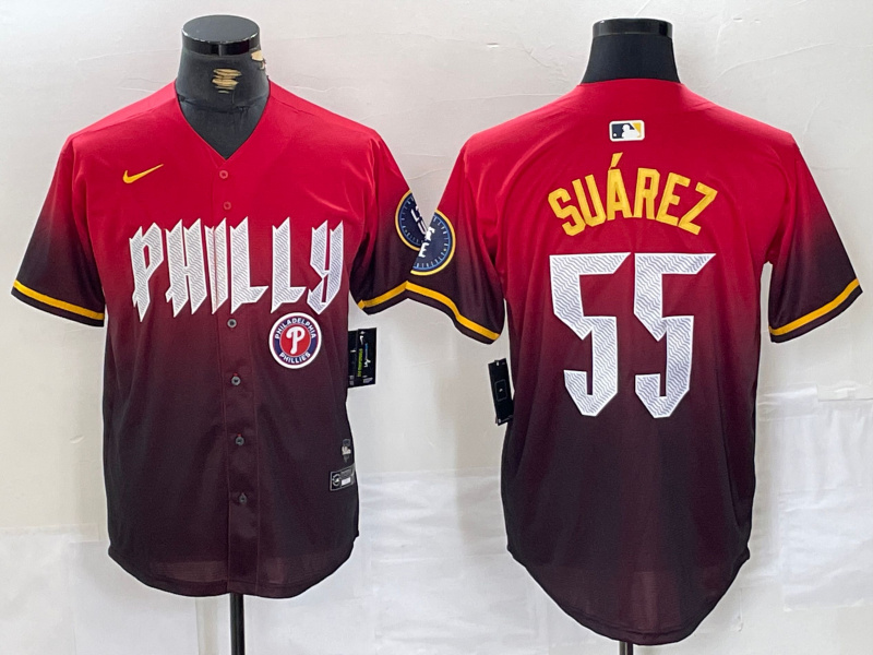 Personalized Men’s Philadelphia Phillies #55 Ranger Suárez Red 2024 City Connect Limited Stitched Jerseys
