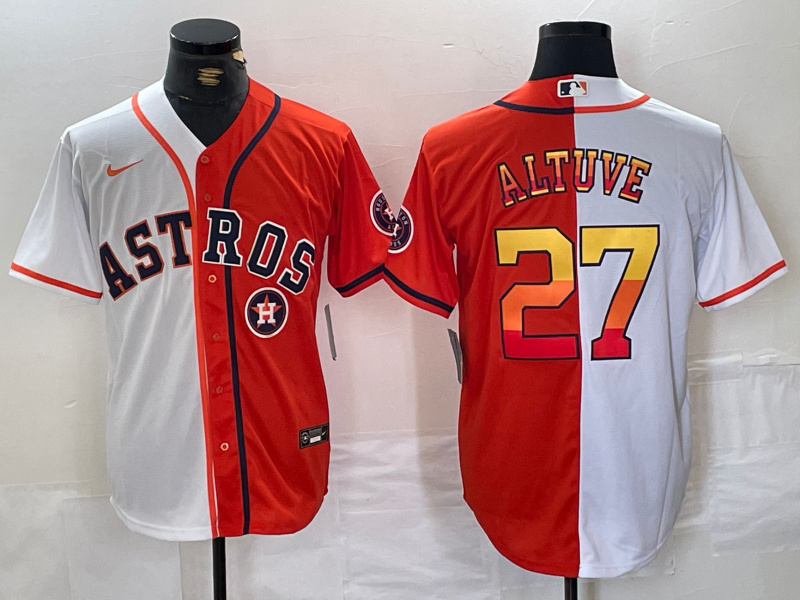 Personalized Men’s Houston Astros #27 Jose Altuve White Orange Split With Patch Cool Base Stitched Baseball Jerseys