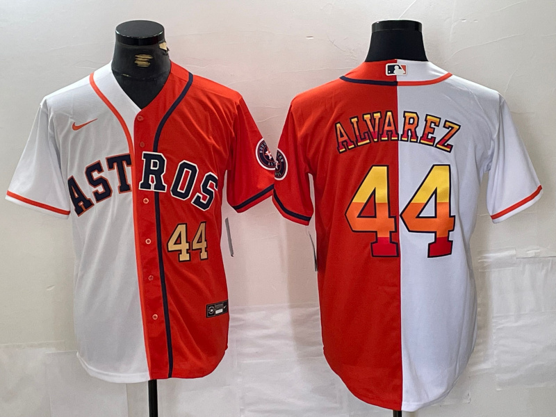 Personalized Men’s Houston Astros #44 Yordan Alvarez White Orange Split With Patch Cool Base Stitched Baseball Jerseys