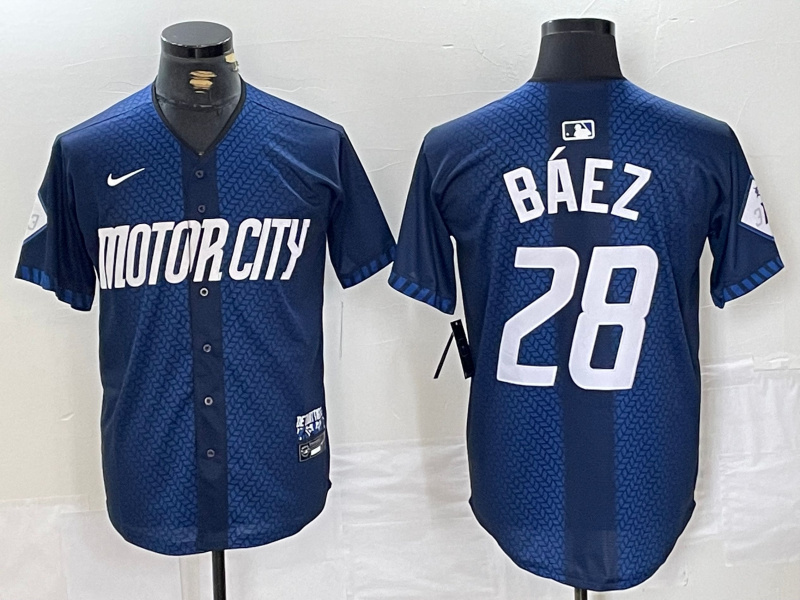 Personalized Men’s Detroit Tigers #28 Javier Báez 2024 Navy City Connect Cool Base Stitched Limited Jerseys